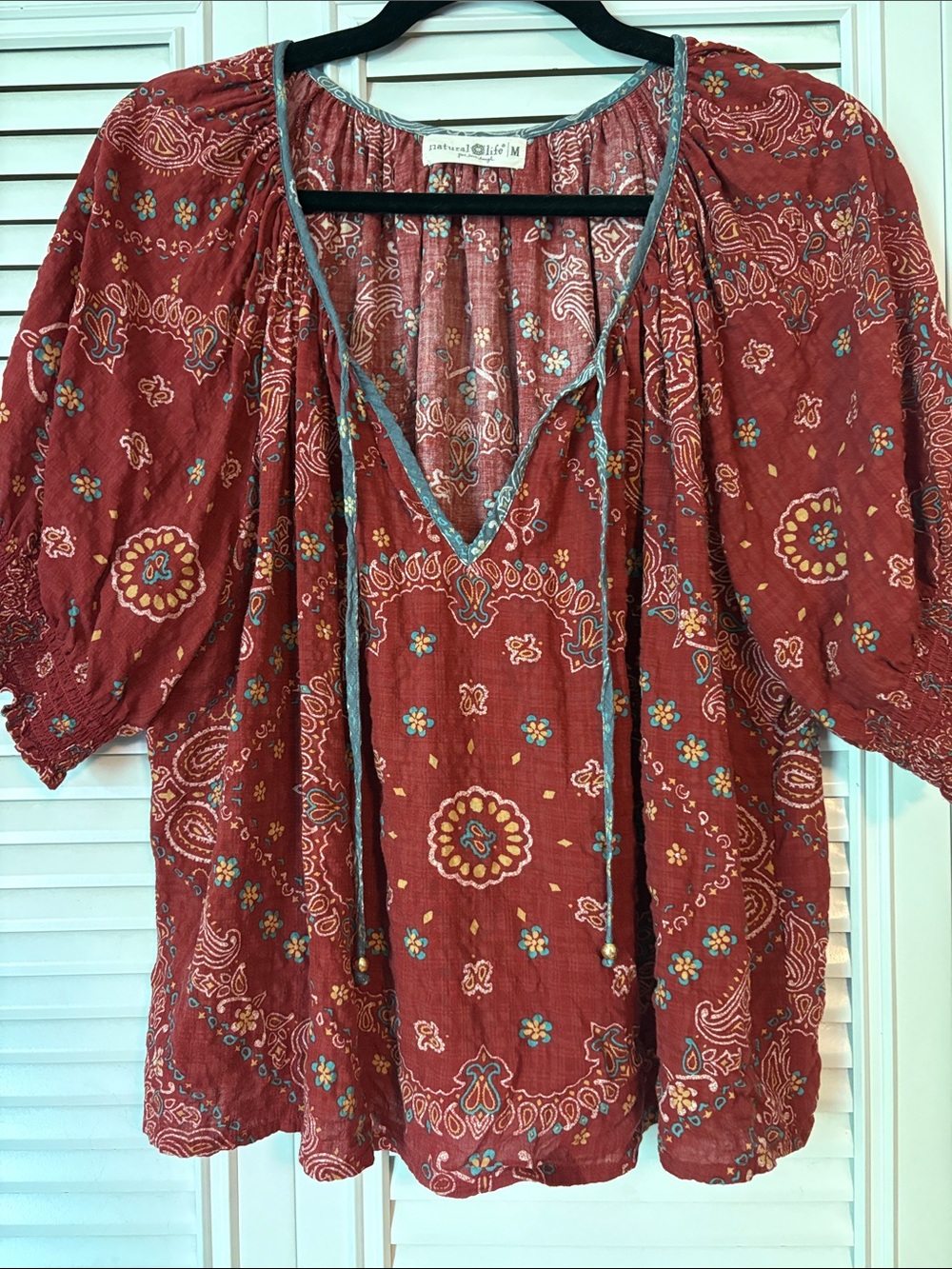 Natural Life Bandana Rust-Red Peasant Top Size Medium - Picture 4 of 10